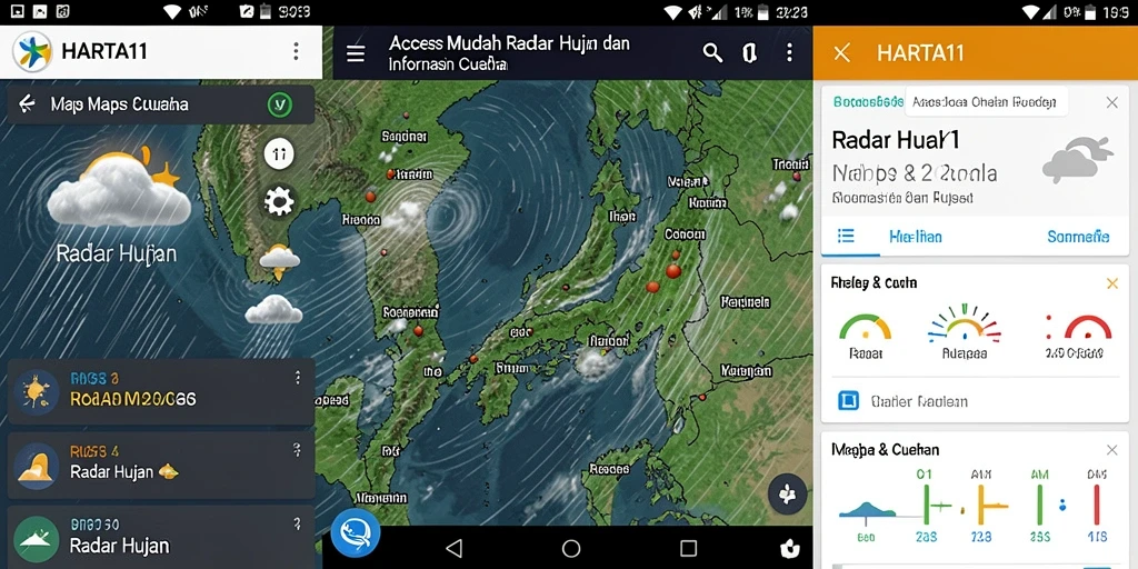 Screenshot utama HARTA11 menampilkan antarmuka radar hujan yang informatif.