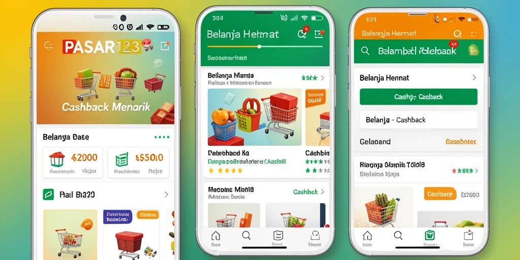 Antarmuka PASAR123 yang menampilkan berbagai penawaran Cashback.